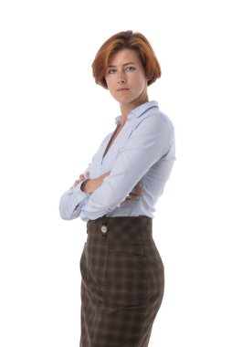 Beyaz arka planda izole edilmiş genç iş kadınlarının portresi, iş adamları