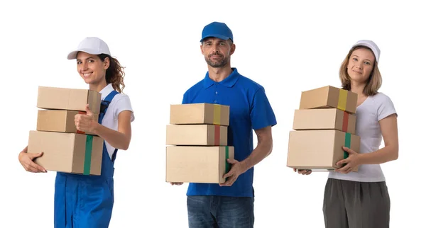 Portrait Delivery People Isolated White Background — Stock Photo, Image