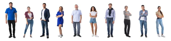 Samling Full Längd Porträtt Människor Casual Kläder Isolerad Vit Bakgrund — Stockfoto