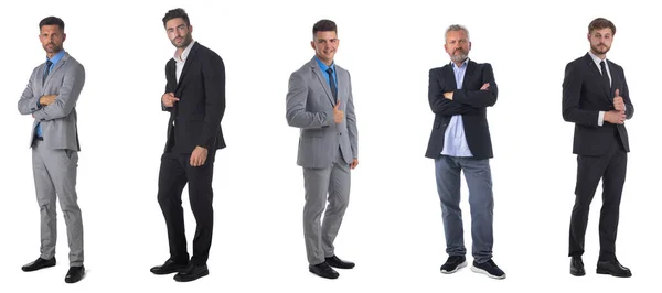 Conjunto Retratos Homens Negócios Comprimento Total Isolados Fundo Branco — Fotografia de Stock