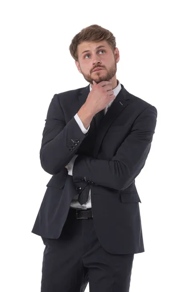 Thinking Man Isolated White Background Portrait Serious Young Pensive Businessman — Foto Stock