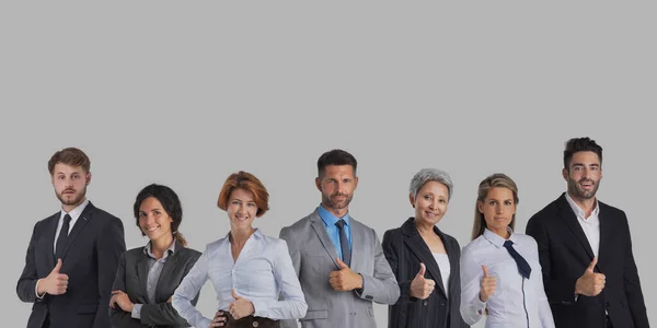 Successful Happy Business People Team Thumbs Gray Background — Foto de Stock