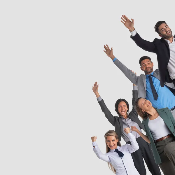 Successful Excited Business People Group Team Young Businesspeople Standing Together — Stock Photo, Image