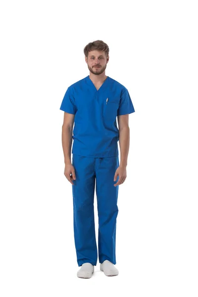 Enfermera Médico Estudio Uniforme Azul Retrato Cuerpo Entero Aislado Sobre —  Fotos de Stock