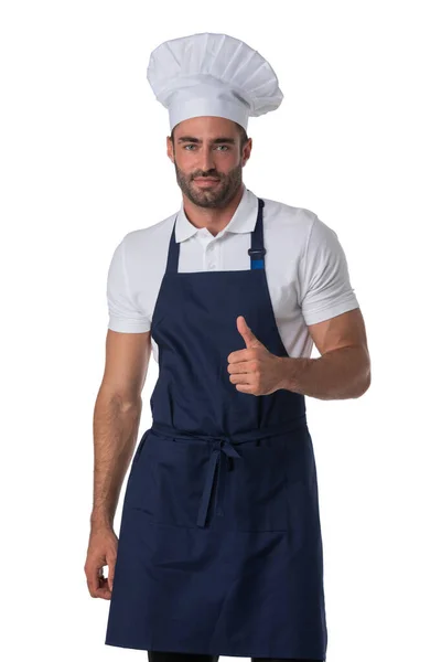Chef Cook Portrait Man Standing Thumb Isolated White Background — Stock Photo, Image