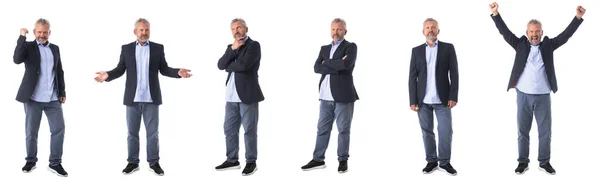 Set Ritratti Figura Intera Bell Uomo Anziano Isolato Sfondo Bianco — Foto Stock