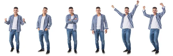 Set Full Length Portraits Handsome Young Man Casual Clothes Isolated — Stock Photo, Image