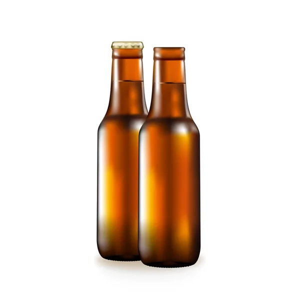Şişe bira, popüler alkollü içki, karanlık bir konteyner bardak, — Stok Vektör