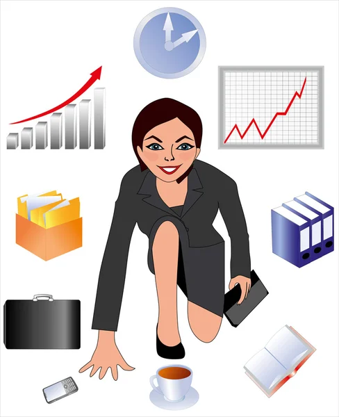 The business lady, the woman at work, the employee of office — Stock Vector