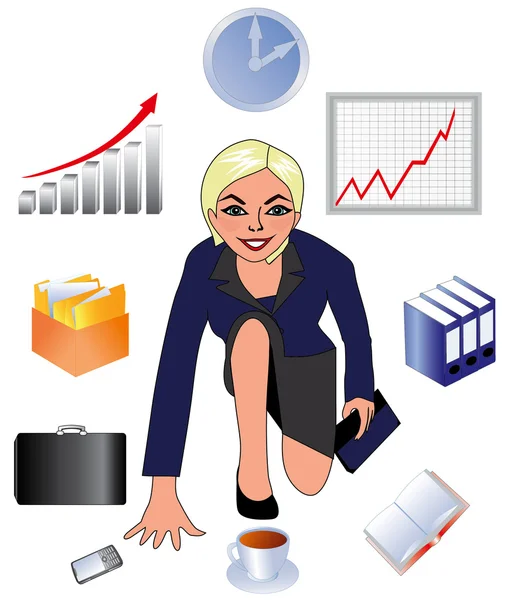 Die Geschäftsfrau, die Arbeitsfrau, die Büroangestellte — Stockvektor