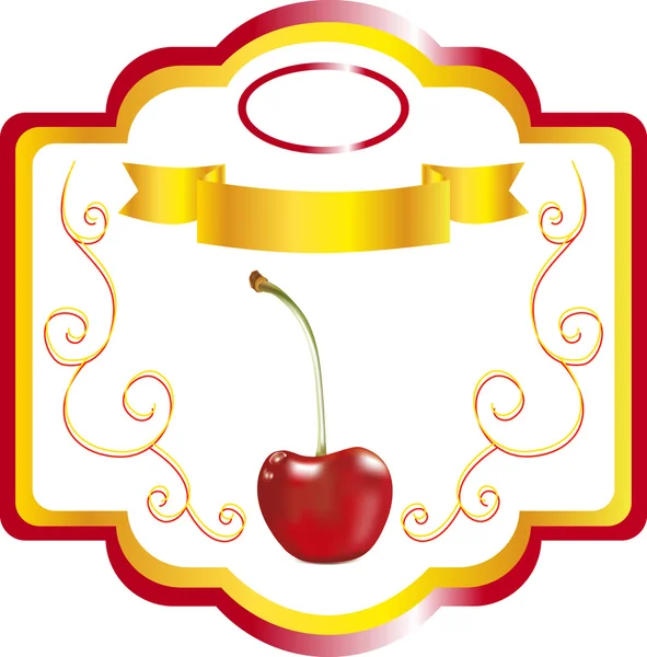 Label met cherry, zoete kers voor SAP verpakking, een sticker op een fles, — Stockvector