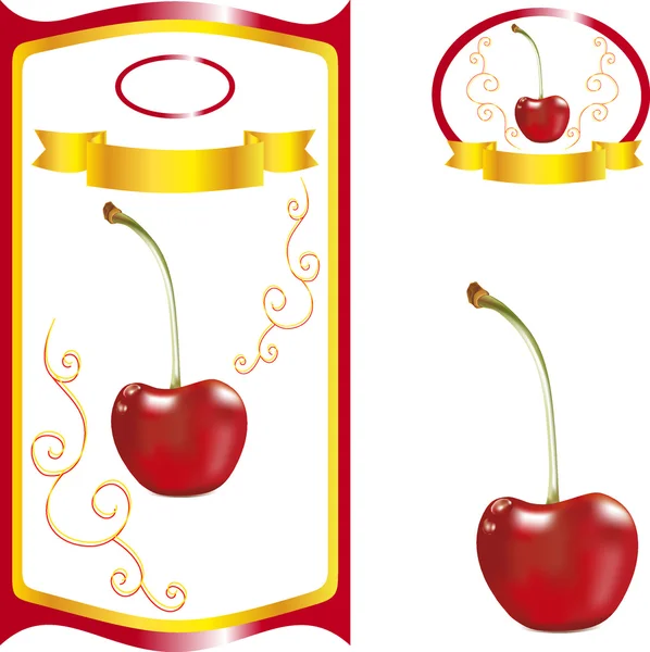 Label met cherry, zoete kers voor SAP verpakking, een sticker op een fles, een label Cherry koken, een label met de afbeelding van kers, een label voor goederen — Stockvector