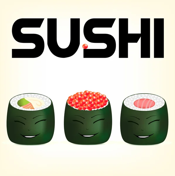 Sushi, salmón, comida, caviar, sonrisa, un ojo , — Vector de stock