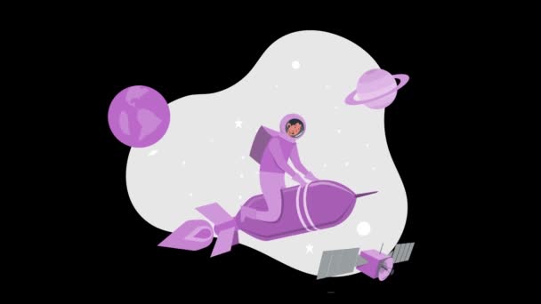 Rocket Mission Stock Animated Video Cartoon Χαρακτήρα Αντιπροσωπεύει Κύριο Κίνητρο — Αρχείο Βίντεο