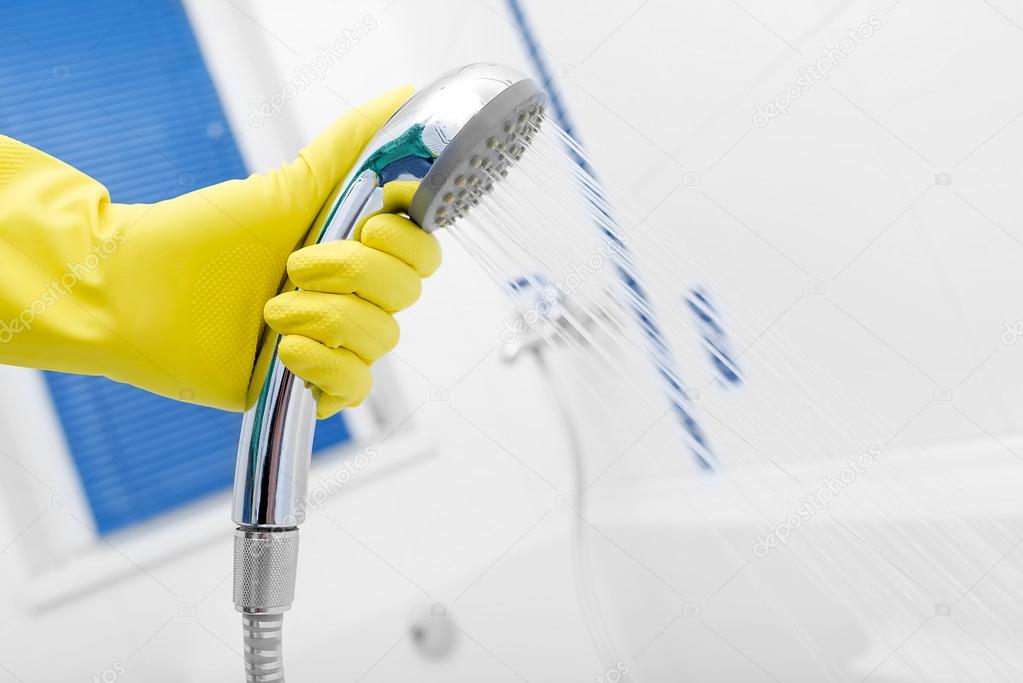Shower in the hands of cleaning.