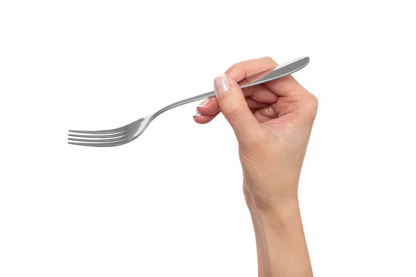 Fork in hand on a white background. — Stock Photo, Image