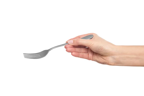 Fork in hand on a white background. — Stock Photo, Image