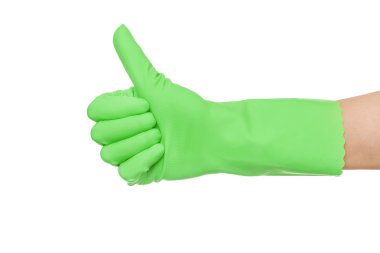 Ok işareti bir yeşil eldiven el.