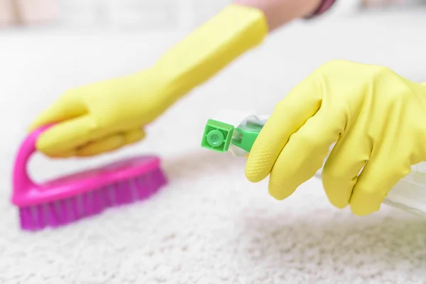 Bersihkan sikat karpet dan semprot . — Stok Foto