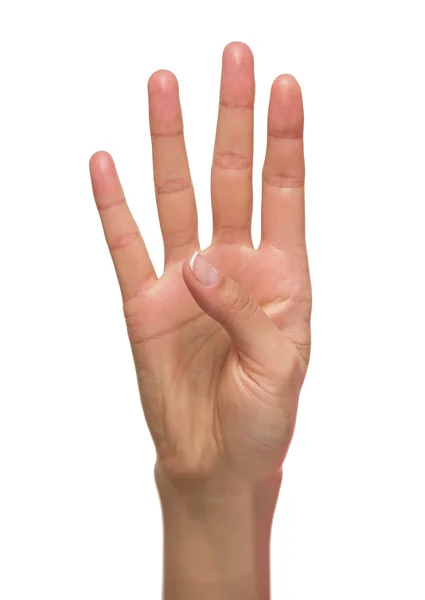 4 개의 수를 보여주는 여성 손. — 스톡 사진