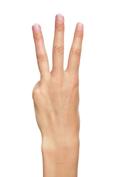 Καταμέτρηση γυναίκα χέρια τρεις. — Φωτογραφία Αρχείου