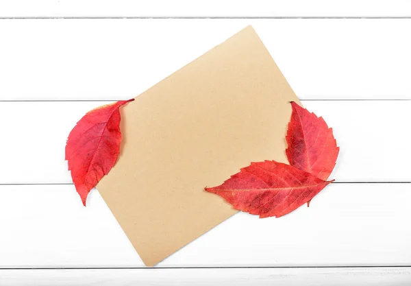 Лист бумаги с осенними листьями. — стоковое фото
