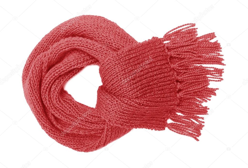Red knitted scarf isolate.