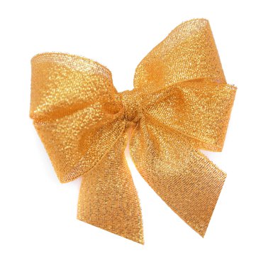 Beyaz arkaplanda altın bir fiyonk.