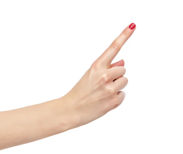 Vrouwelijke vinger omhoog aan de orde gesteld — Stockfoto