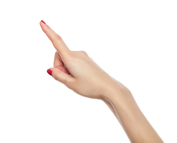 Dedo femenino levantado hacia arriba — Foto de Stock