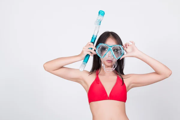 Kırmızı bikini snorkle ile seksi Asyalı kız — Stok fotoğraf