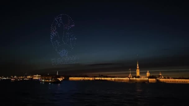 Saint Petersburg, Russia - May 2, 2021: Welcome SPb Show, drone show — Stock Video