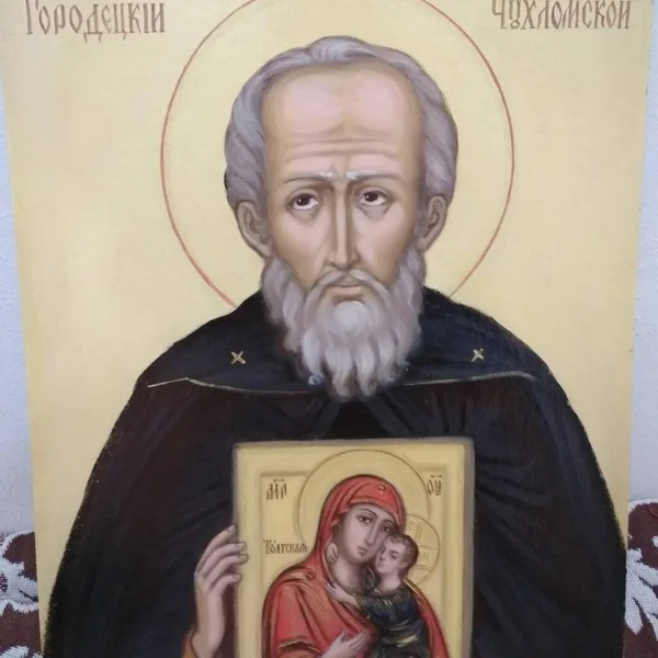 Saygıdeğer Avraamiy Chukhlomskoy, Tolga Bakiresi 'nin simgesi, Mew 2021 yaer, yağlı boya resim