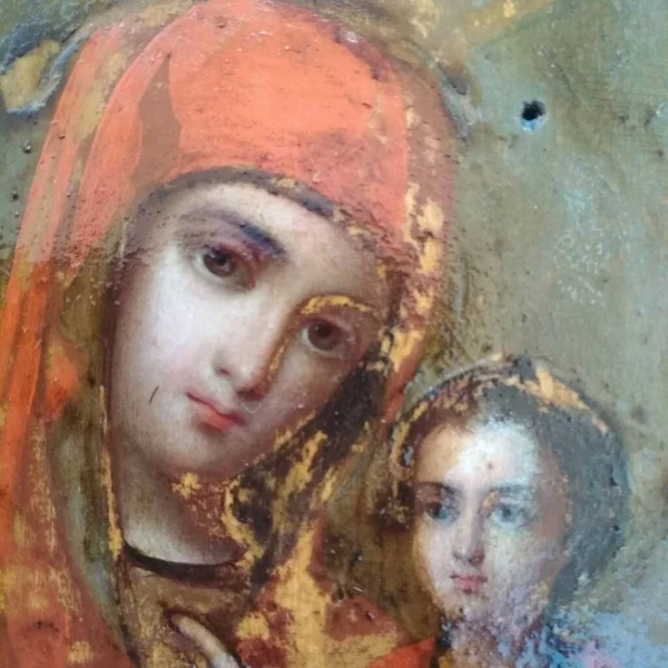 Icône Vierge Kazan Sainte Marie Bébé Jésus Art Xixe Siècle — Photo