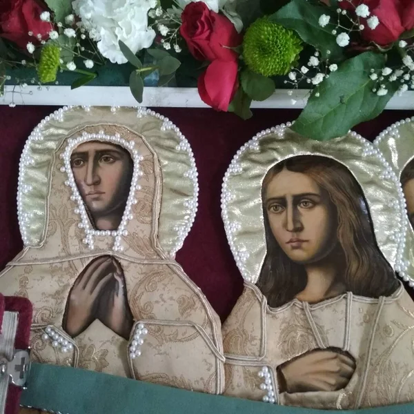 İsa 'nın Kefeni, ikon parçası, 19. yüzyıl sanatı, yağlı boya tablosu, havari John, Mary Magdalene