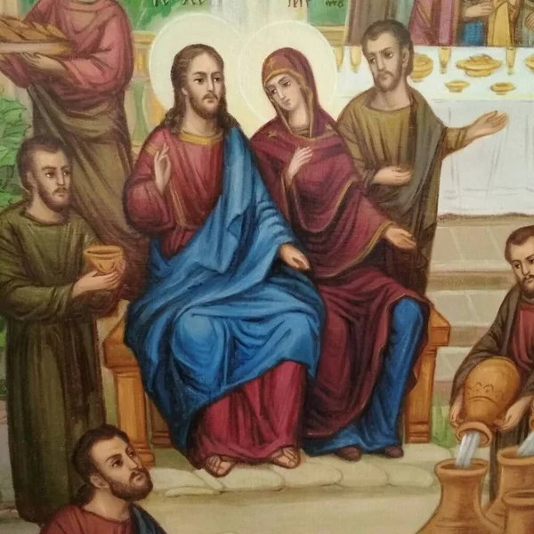 Шлюб Кані Галілейській Ісус Христос Свята Марія Олійний Живопис Новий — стокове фото