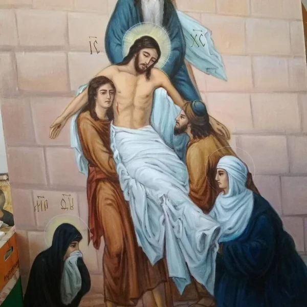 Removal Cross Oil Painting New 2021 Yaer Smolensk Mary Magdalene — Stock Photo, Image