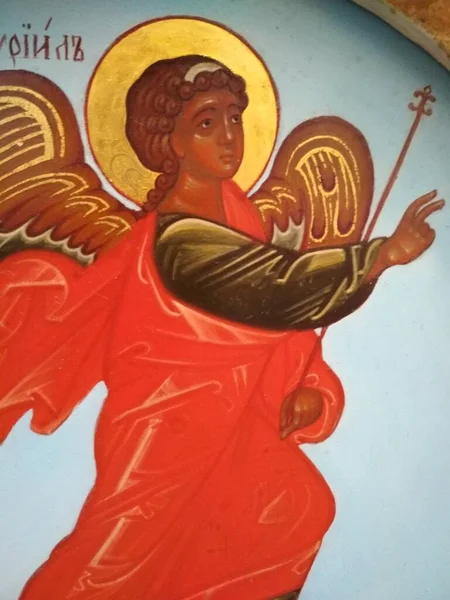 Ikon Rusia Archangel Gabriel Lukisan Tempera Baru Fragmen Gerbang Raja — Stok Foto