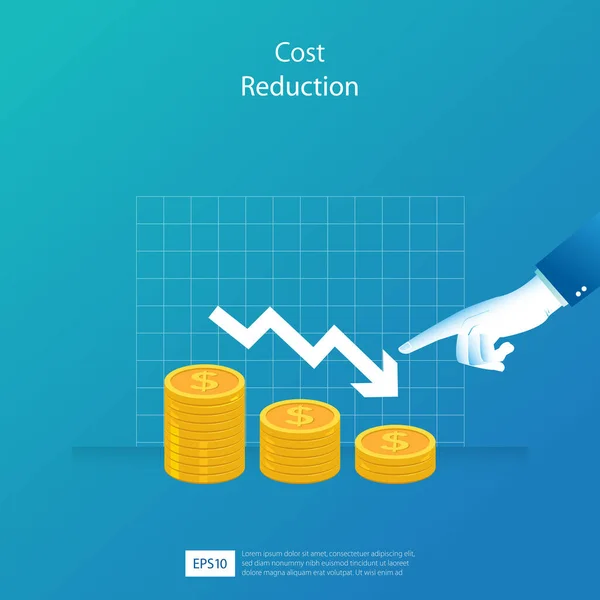 Cost Reduction Concept Decrease Arrow Pointing Finger Vector Illustration Business — Διανυσματικό Αρχείο