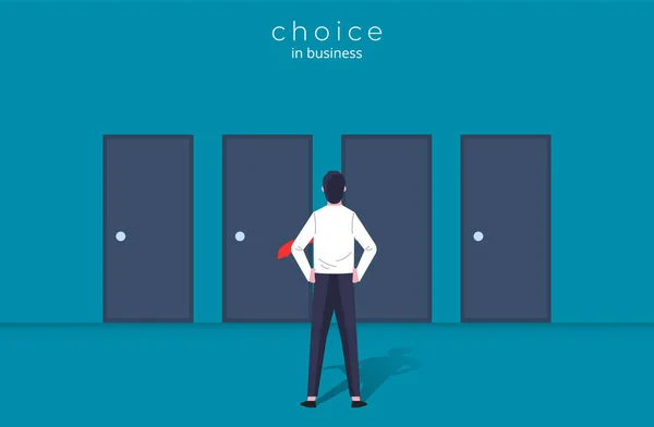 Businessman Choice Concept Design Man Character Standing Front Doors Choice — Διανυσματικό Αρχείο