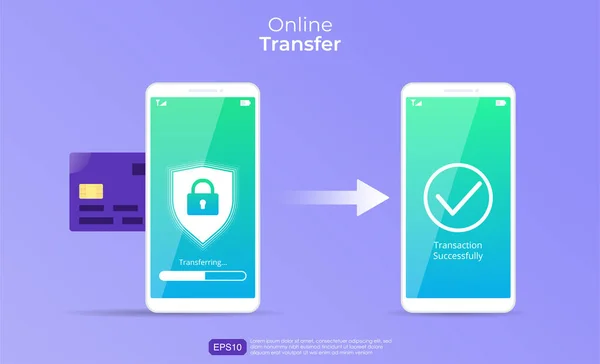 Online Transfer Vector Concept Money Transfer Smartphone Another Credit Card — Stok Vektör