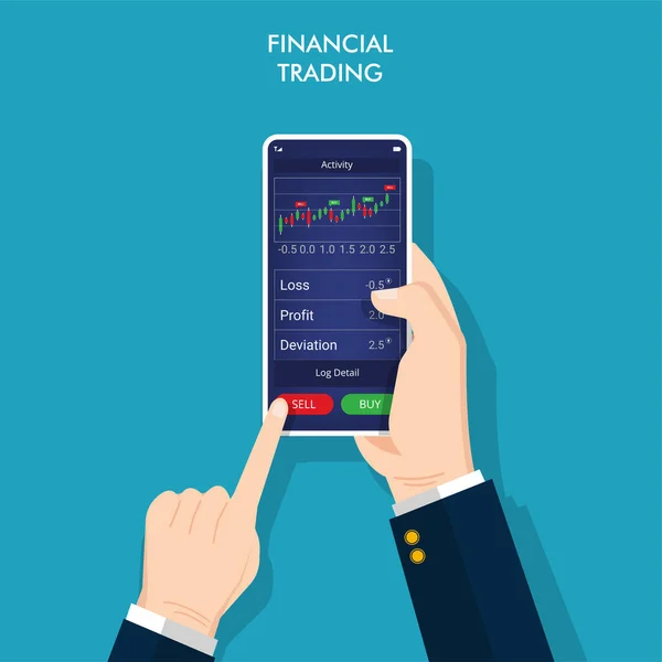 Financial Trading Apps Concept Design Hands Holding Smartphone Invest Online —  Vetores de Stock