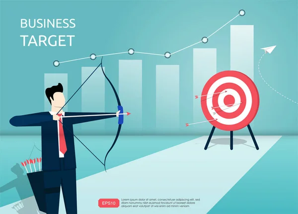 Businessman Aiming Target Arrow Man Character Shooting Target Graph Chart — Vector de stock
