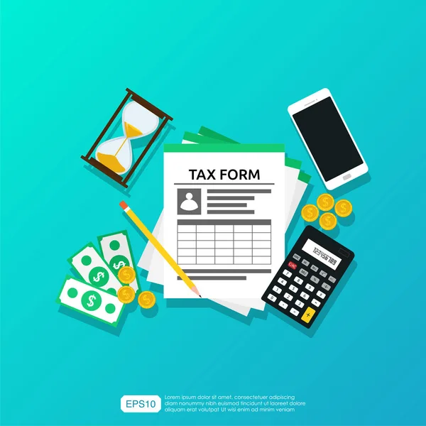 Tax Calculation Concept Flat Design Concept Service Tax Management Desk — Stock Vector