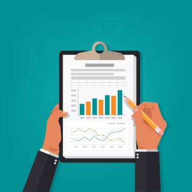 Professional report accounting design concept. statistic charts for planning and accounting, analysis, audit, management, marketing, research vector illustration.