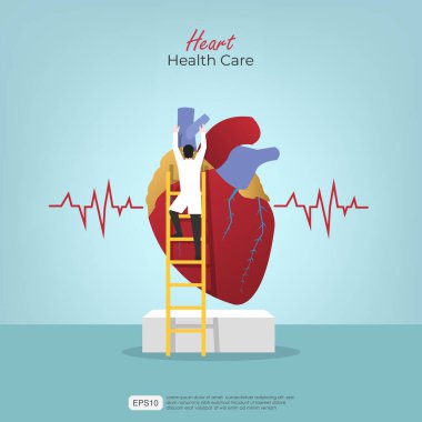 Heart health medical design concept. specialist doctor gives treatment and therapy for hearth problem and disease vector illustration. for poster, flyer, cover, social media printing or website