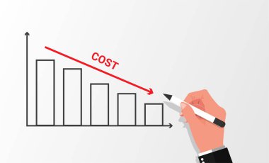 Businessman hand drawing graph cost reduction vector illustration