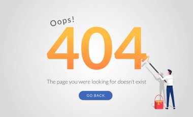 Landing page template of 404 error message concept with man painting the number. Maintenance error symbol vector illustration