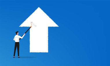 Businessman painting white arrow in forward direction vector illustration.