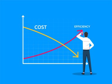 Businessman drawing graph lines cost vs efficiency symbol. Business template vector illustration